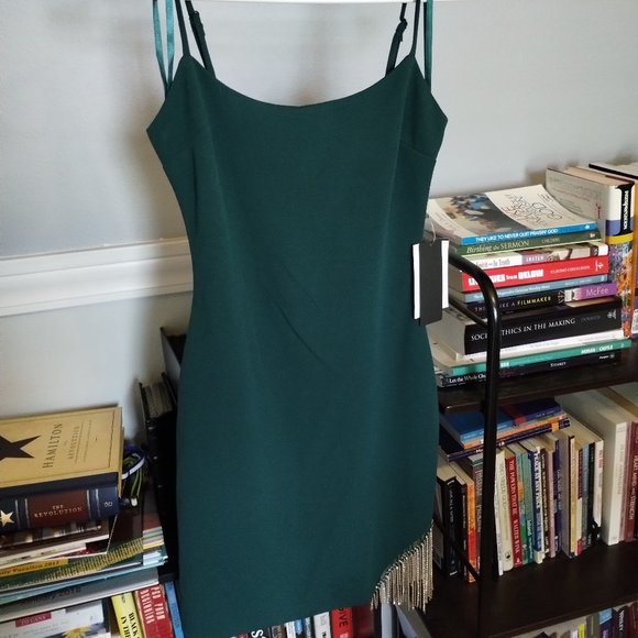 Green mini dress with rhinestones - Picture 1 of 5